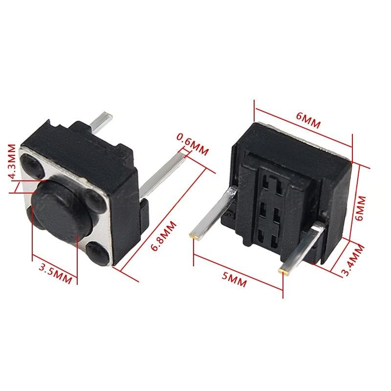 To-pins 6*6*4,3/5/7/9 mikro taktil vertikal trykknappbryter