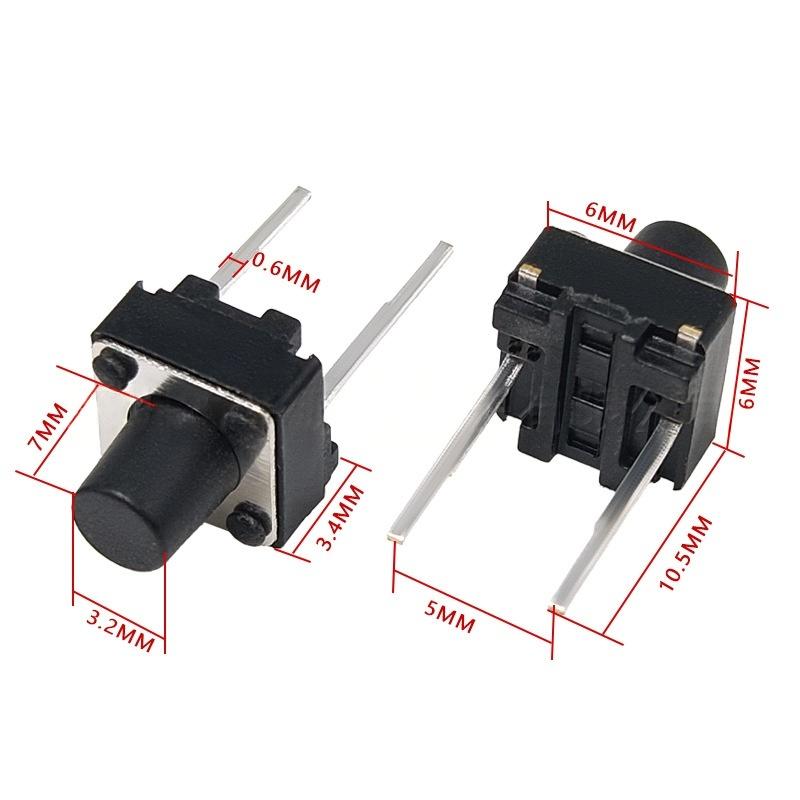 To-pins 6*6*7 mikrobevegelse vertikal taktil trykknappbryter